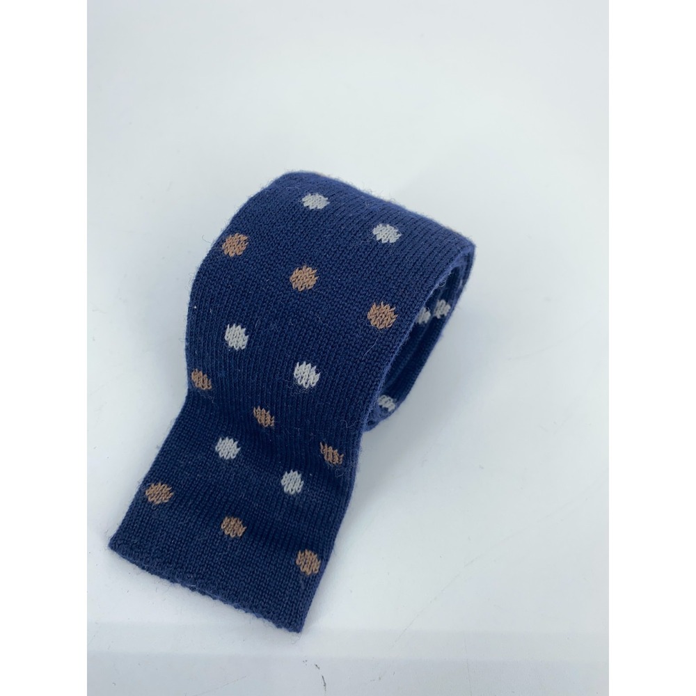 Eton Mens Skinny Slim Blue Polka Dot Wool Knit Professional Luxury Necktie